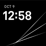 A black and white clock face with the time and date